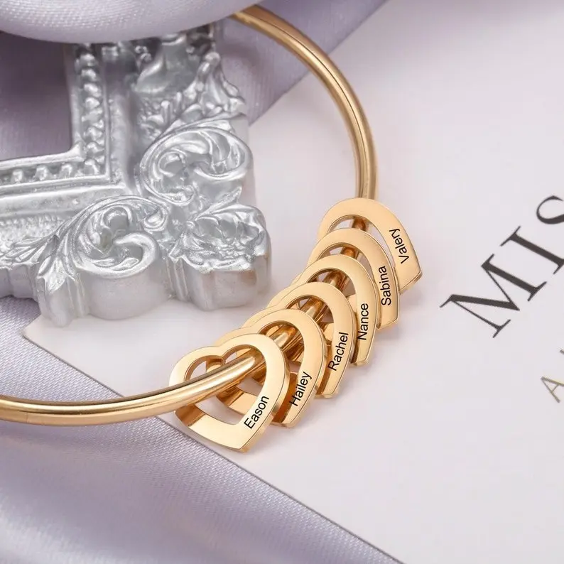 AS177 Personalized Engraving Name Love Bracelet Stainless Steel Hollow Love Mother's Day Gift Birthday Gift for Women