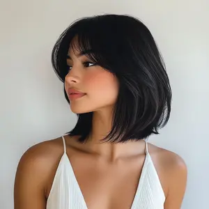 SMILCO/8Inch Small Lace Black Short Curly Wig With Bangs/SM1684