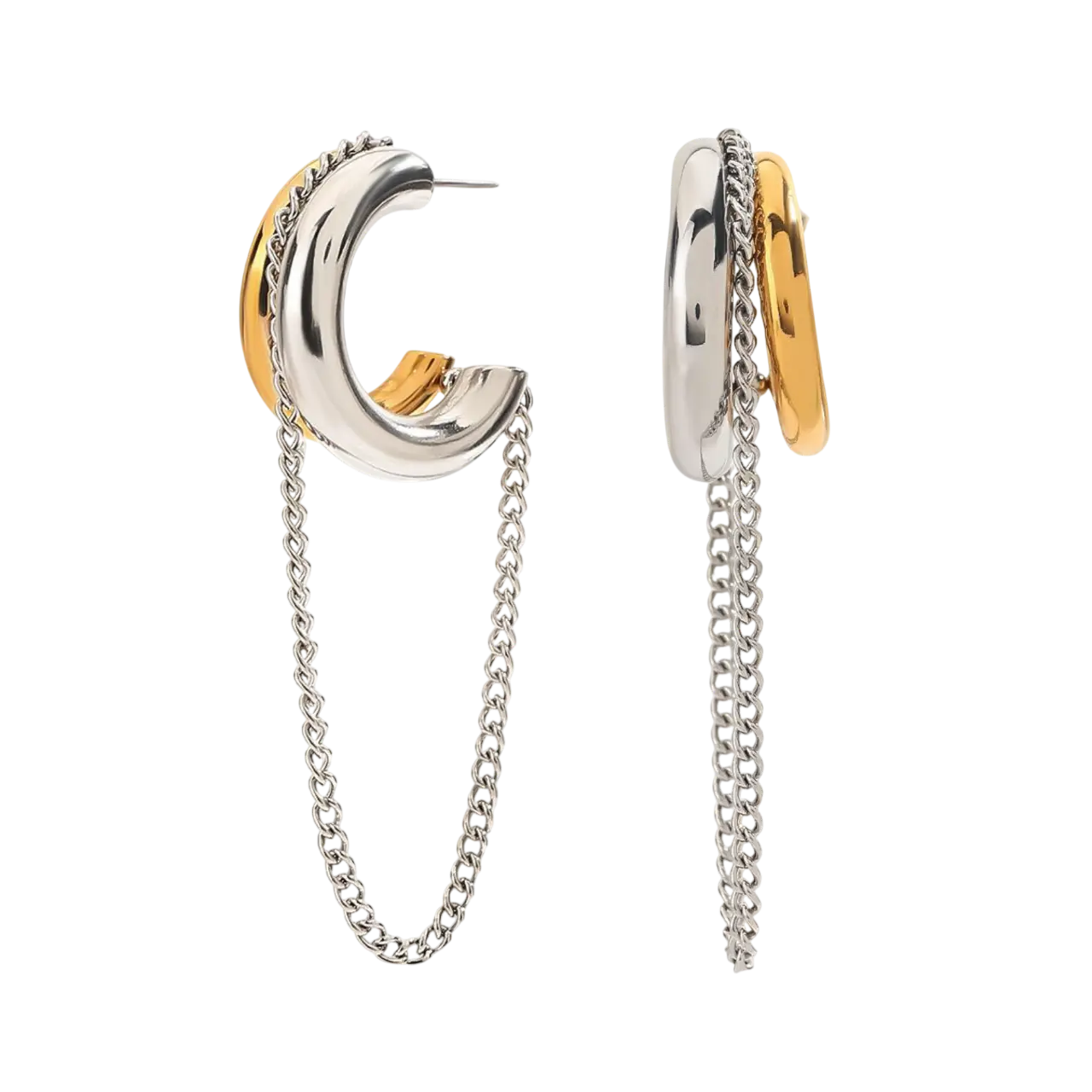 Mixed Metals Hoop Chain Earring