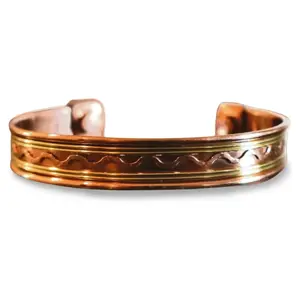 Copper Cuff Bracelet - Pure Copper with Brass Wave Design for Grounding, EMF Awareness & Wellness