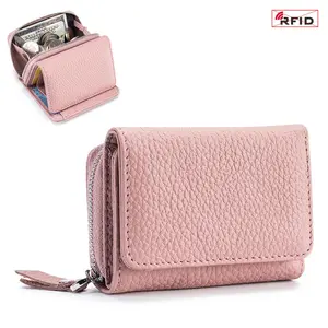 1pc Compact Three-fold Leather Cowhide Wallet for Women, High Capacity RFID Protection Card Case, Versatile Coin Organizer for Daily Use, Trendy Small Clutch