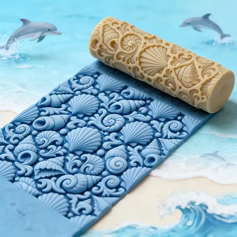 1pc Ocean Seashell Texture Roller, Polymer Clay Embossing Tool, Pottery Texture Stick for Cup Mat, Ceramic, Sculpture, Jewelry Making, Spring Summer Craft Supplies for Art Design