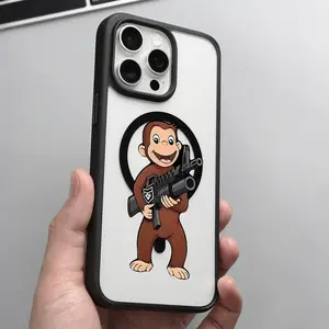 Funny Curious George Tactical Monkey Meme Clear Magnetic Phone Case , Compatible with MagSafe Silicone Bumper Protective Cover For iPhone X XS 11 12 13 14 15 16 17 Pro Max Plus Air