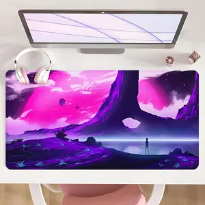 Mouse Desk Pad Non-Slip Mouse Pad Large Gaming Mouse Pad With Rubber Base & Stitched Edge Cosmic Twilight Design Desk Top Protector Mat For Home & Office Use
