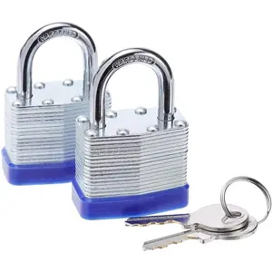 Laminated Steel Key Lock 1-9/16 in Wide Body 2 Keyed Alike Padlocks
