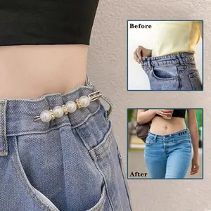 Elegant Beaded Waist Cinch Pin[4 PCS], Fashionable Waist Fixer- Waistband Tightener and Clothing Fixation Pins for Pants Skirts and Dresses - Adjustable Anti-Slip Garment Clasp Set