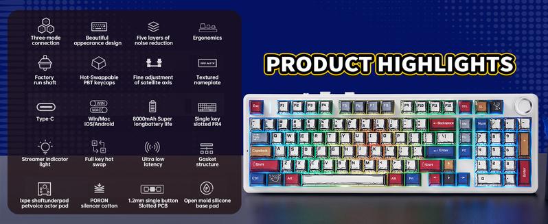 Aula F99PRO/F99/F75/F106PRO Wireless Gaming Keyboard with 8000mAh Battery, Hot Swappable Creamy Keyboard, 2.4GHz/Type-C/BT5.0 ( Graywood & Vector switches & Reaper Switch&Blaze Switch)