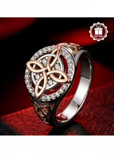 Pure Silver Celtic Knot Women's Ring, Rose Gold Plated Vintage Wedding Ring, Sparkling Cubic Zirconia Jewelry Gift