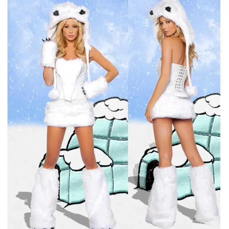 Women's Elephant Costume Clothes, 5-Piece Sexy Furry Polyester Fabric Uniform for a Lady's Bridal or Halloween Roleplay Party with Lace Skirt & Accessories, Uniforms