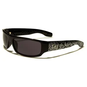 Locs Brand Black Rectangle Sunglasses with Teardrop Bandana Pattern & Molded Nose Earpieces for Men UV Protection 9003