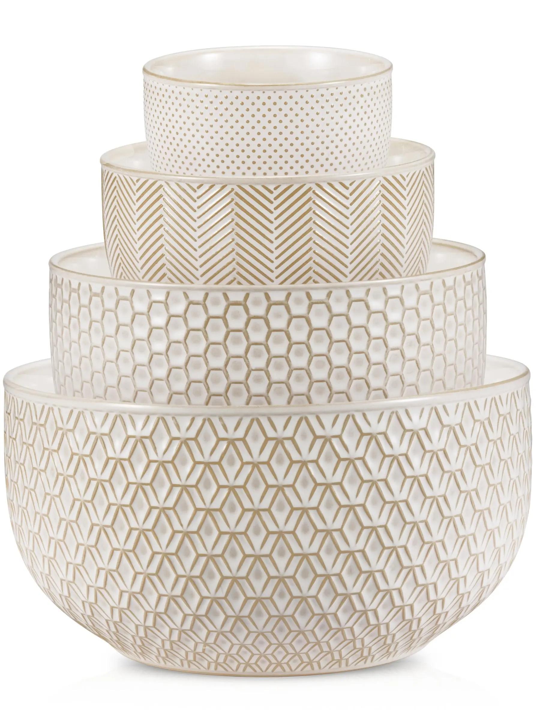 Ceramic Nesting Bowls, 20/44/98/145 oz, Cream/Copper, Set of 4 Tableware Geometric