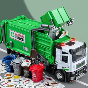 Alloy Cab Sanitation Vehicle Toy Set - Features Sound And Light Effects, with Opening Doors And a Realistic Garbage Truck Model (Includes 1 Large And 4 Small Trash Bins And 60 Cards), Suitable for Day And Birthday Gifts for Ages 6-12. cat  teddy  bear  zo