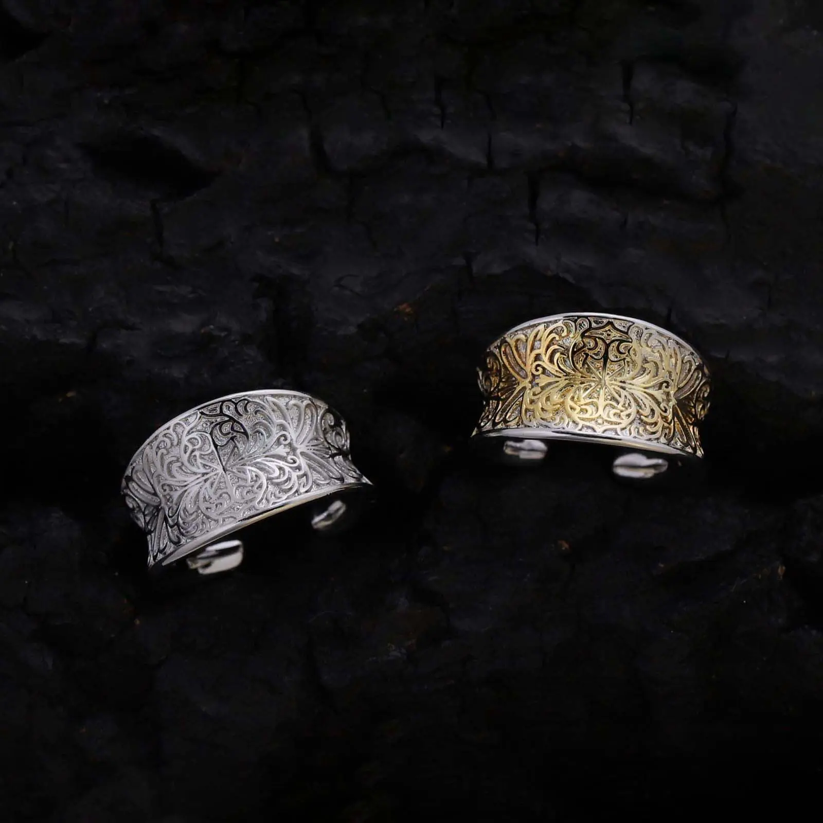 Embossed Cross Stainless Steel Open Adjustable Ring - Elegant Unisex Adult Everyday Fashion Jewelry Accessory, Unique Rings