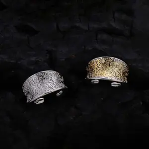 Elegant Embossed Cross Pattern Ring Stainless Steel Open Adjustable Index Finger Fashion Accessory for Adults