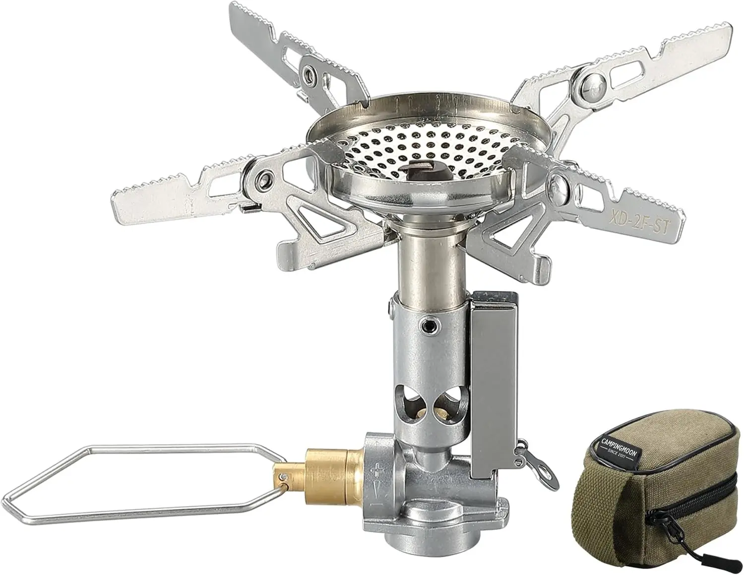 Canister Top Stove Portable Compact Foldable w/Micro Regulator w/4Flex w/igniter XD-2F (Silver)Gift.