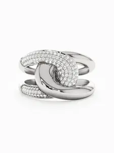 Interlocking Knot Ring Dual Row Zirconia Smooth Band Design, Women's Cubic Oxide Zircon Stackable Jewelry