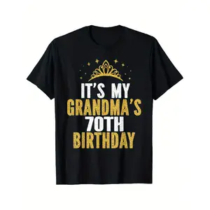 Women and Men's Grandma 70th Birthday T-Shirts-Funny Gold Text Gifts-Black Birthday Party Dress Up-Regular Edition Adult Women's T-Shirts-Machine Washable Celebrating Grandma 70th Theme Shirts Local Warehouse Delivery Valentine's Day Men's Gift Clothing M