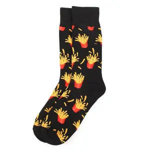Parquet Men’s French Fries Pattern Novelty Crew Socks – Black