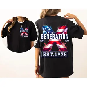 Custom Year Est.1975 Flag Gen X 2 Side T-shirt, Gen X Shirt, Generation 1965-1980 Shirt