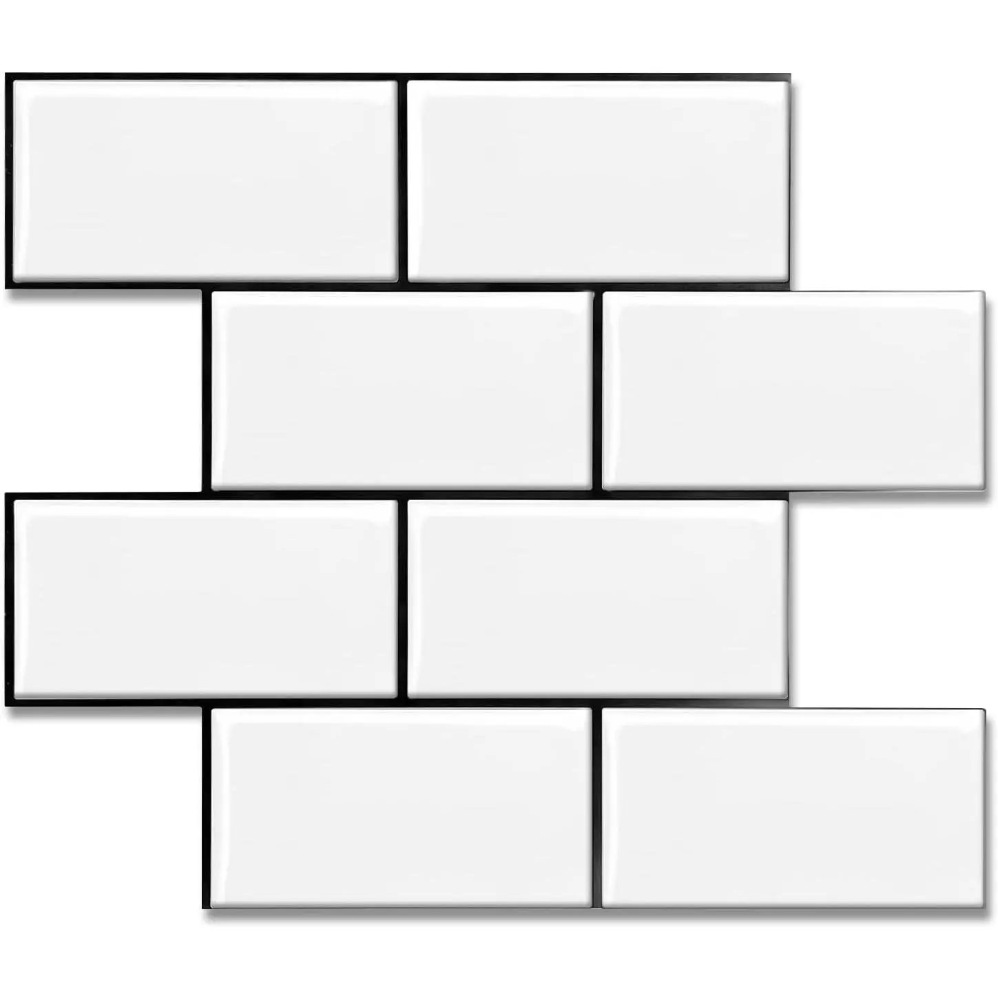 10-Sheet Backsplash Peel and Stick Subway Tile, Self Adhesive Vinyl Wall Tiles, Stick on Backsplash for Kitchen and Bathroom(Thicker Design, White with Black Grout)
