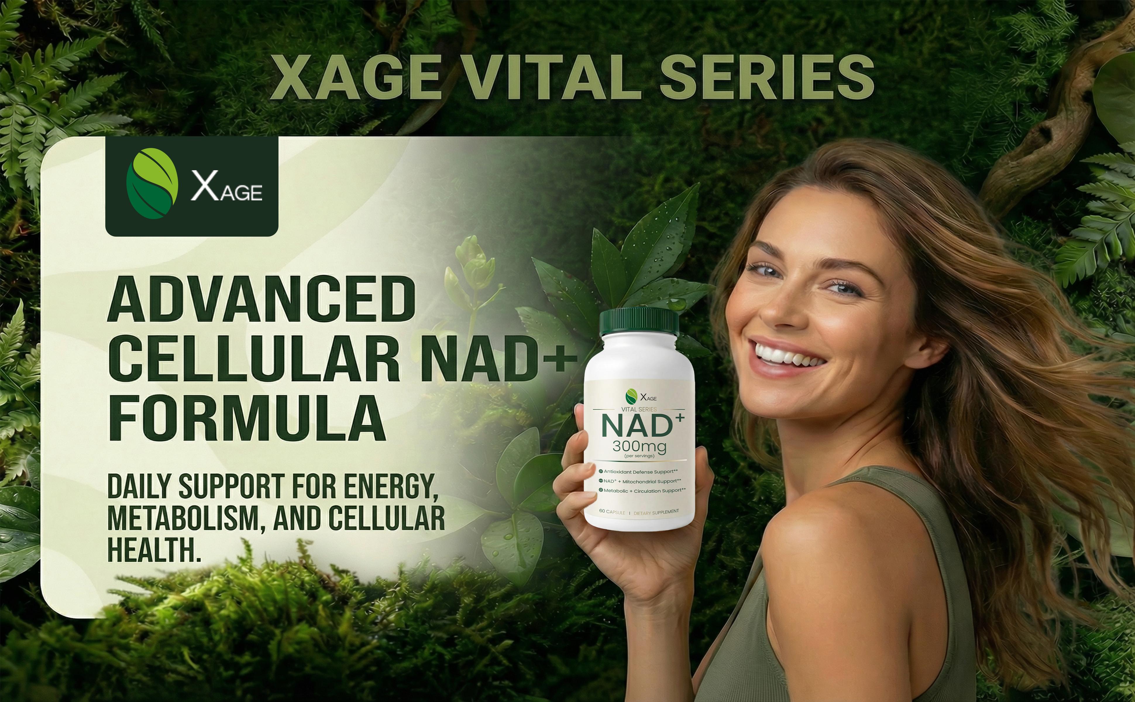 XAGE Vital Series Daily NAD+ Vitality Formula - Cellular Energy & Antioxidant Support, 60 Caps