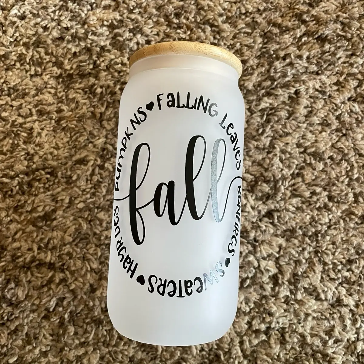 Frosted Glass Cup - 16 Ounce for Beverages and More, Ideal for Fall Drinkware - Tumblers, Bottles, Mug