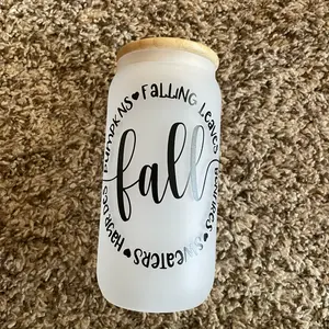 Frosted Glass Cup - 16 Ounce for Beverages and More, Ideal for Fall Drinkware - Tumblers, Bottles, Mug