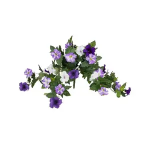 2pc Artificial Flowers for Outdoors, Artificial Flower Decorations, Faux Petunias Faux Flowers Decorative Spring Summer Decoration, Fake Flowers UV Resistant Silk Flowers for Outside Planter Front Door Porch (6, Purple-White)