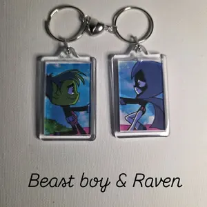 Beast Boy & Raven Keychain Set - Cartoon Characters, Acrylic Material, Multicolor Design