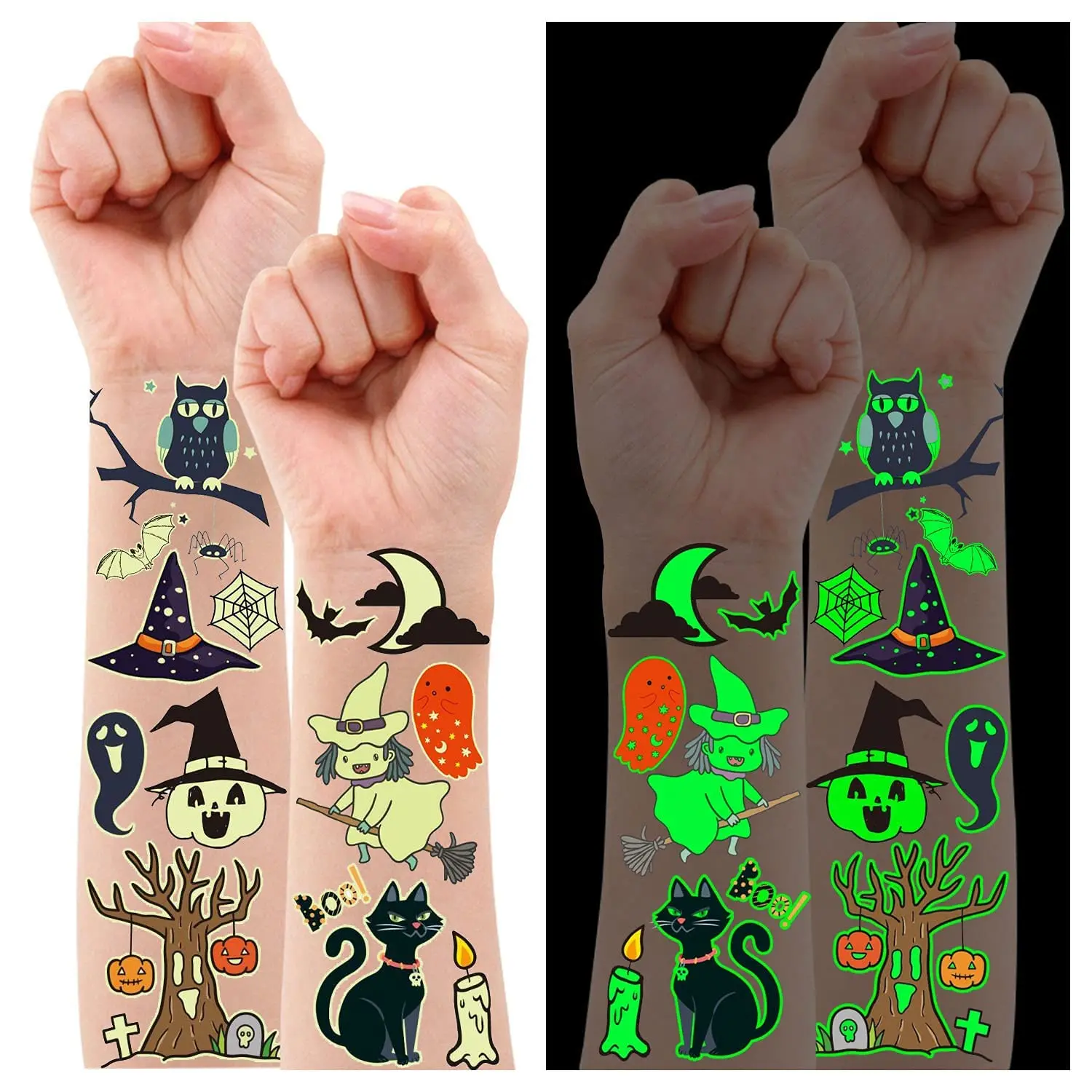 250 Styles Glow in the Dark Halloween Temporary Tattoos, 24 Sheets Luminous Halloween Tattoo Stickers for Kids & Adults, Party Favors, Goodie Bag Fillers & Birthday Decorations