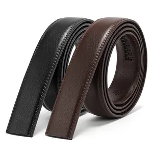 NO Buckle / 2-Pack Genuine Leather Strap For DIY Ratchet Belt Fit Most Automatic Buckle Above 1 3/8" Width