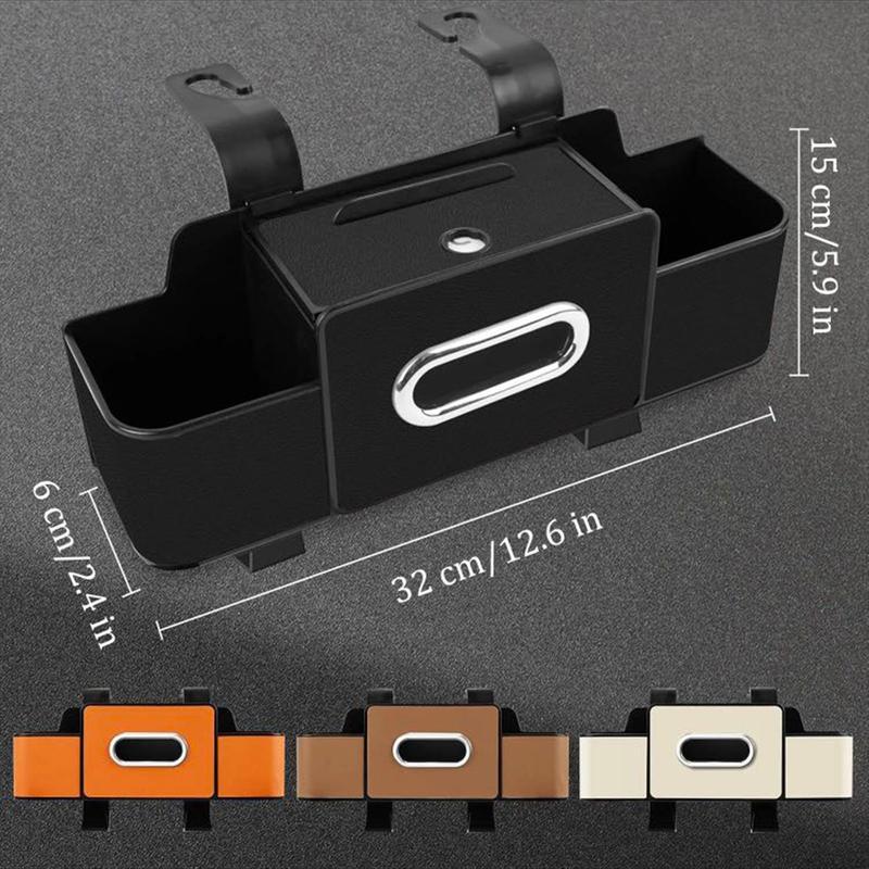 Multifunctional Car Seat Back Storage Box with Tissue Holder 2 Cup Holders & Bags Hooks Non-Woven Car Organizer for Tidy Back Seat