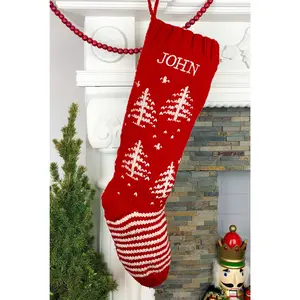 Red and White Tree Personalized Christmas Stocking