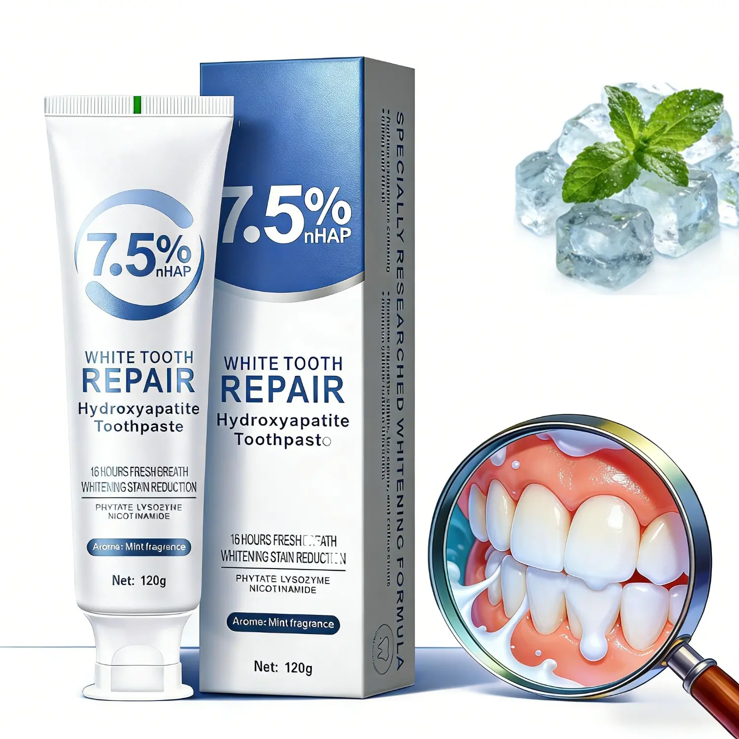 Hydroxyapatite Toothpaste, 7.5% Remineralizing Formula for Enamel Protection, Mild Mint Flavor for Sensitive Teeth Daily Oral Care