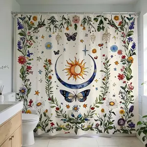 Bohemian-style shower curtain, adding unique charm to all types of bathrooms, refreshing the space with home decor, suitable for bathroom upgrades and renovation projects, blending bathroom aesthetics, Bathroom supplies