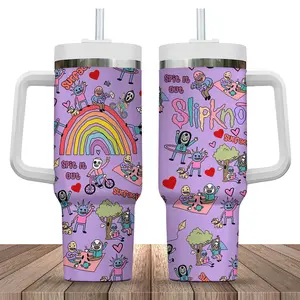 Neon Violet Slipknot Spit It Out Funny Tumbler With Handle, 40oz Stainless Steel Tumbler With Handle, Leak-Proof and Stylish for Everyday Use