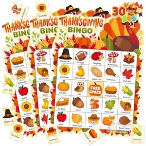 30 PCS Thanksgiving Bingo Game Cards for Kids Family Activities, Party Card Games, School Classroom Games, Turkey Party Favors Supplies, Crafts, Stickers & Fall Crafts