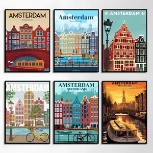 Amsterdam Netherlands Poster Waterproof HD Wall Sticker | Self-Adhesive Decorative Art Poster | Fade-Resistant Scratch-Proof for Long-Term Use | Easy to Apply and Clean | for Home Office Bedroom Living Room Kitchen Decor | Gift Idea