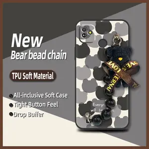 Simplicity Skin-friendly feel Phone Case For Tecno POP5 GO Cartoon Black pearl pendant Bear bracelet protective case Anti-knock Back Cover Waterproof cute silicone