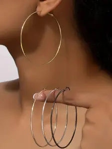 Round Hoop Earrings, 4 Pairs Hoop Earring Sets Fashionable Matching Earrings Jewelry for Women & Girls for Party, Classic Fashion Accessories for Daily Wear