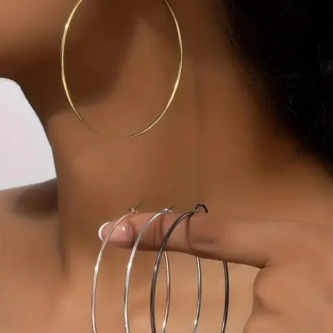 Round Hoop Earrings, Earrings Hoops, 4 Pairs Hoop Earring Sets, Casual Earrings Set, Earring Stack Fashionable Matching Earrings Jewelry for Women & Girls for Party, Classic Fashion Accessories for Daily Wear
