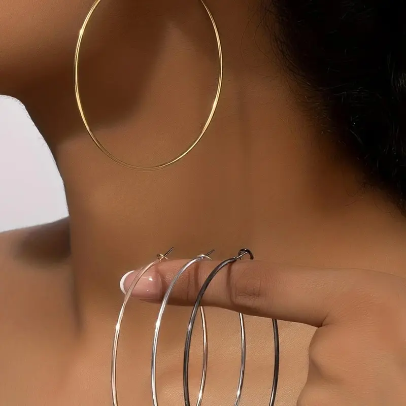 Round Hoop Earrings, Earrings Hoops, 4 Pairs Hoop Earring Sets, Casual Earrings Set, Earring Stack Fashionable Matching Earrings Jewelry for Women & Girls for Party, Classic Fashion Accessories for Daily Wear