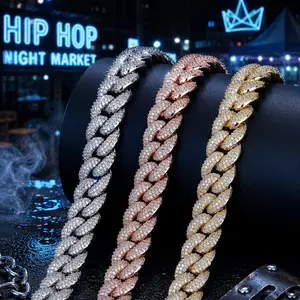 9031  Tri-Color Gradient moiss Cuban Link Chain Set Blinged-Out Iced-Out Chunky Statement Necklaces for Hip Hop Streetwear Hip Hop Jewelry summerwins