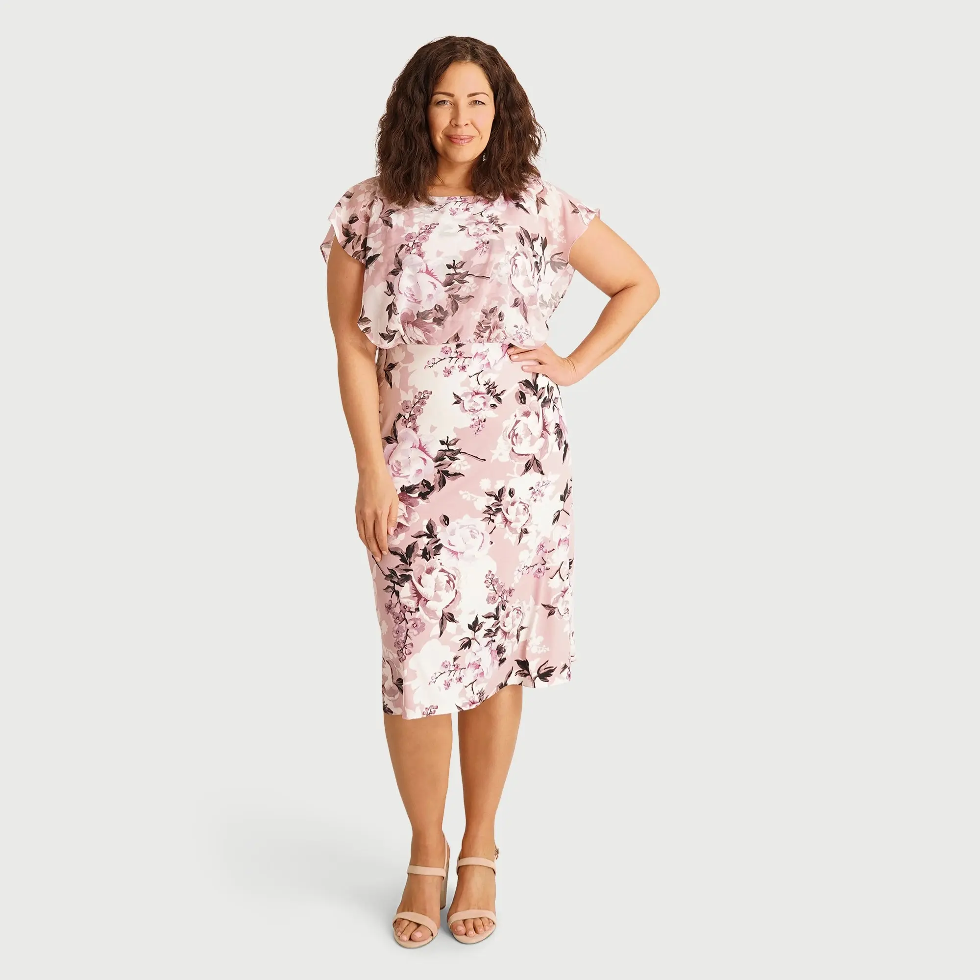 Daphne Dusty Mauve Floral Chiffon Popover Dress