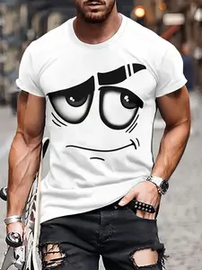 Bold Expression 3D Print Round Neck Tee, Essential Fashion Staple, Ultra-Cool Street Style! Versatile & Simple Design