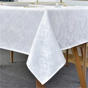 Rectangle Table Cloth White Jacquard Tablecloths Damask Design Spillproof Wrinkle Resistant Shrinkproof Soft Tablecloth Polyester Oblong Table Cover for Kitchen Dinning Party Tabletop