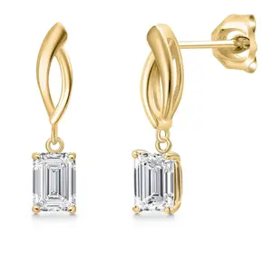 1.40 Cttw IGI Certified Lab Grown Diamond in 10K Yellow Gold Earrings for Women | Emerald Cut | D-E Color | VS1-VS2 Clarity