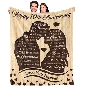 10 Year Anniversary Wedding Gifts for Wife Him Couples Blanket,10th Anniversary Wedding Gifts ,Throw Blanket 60x50