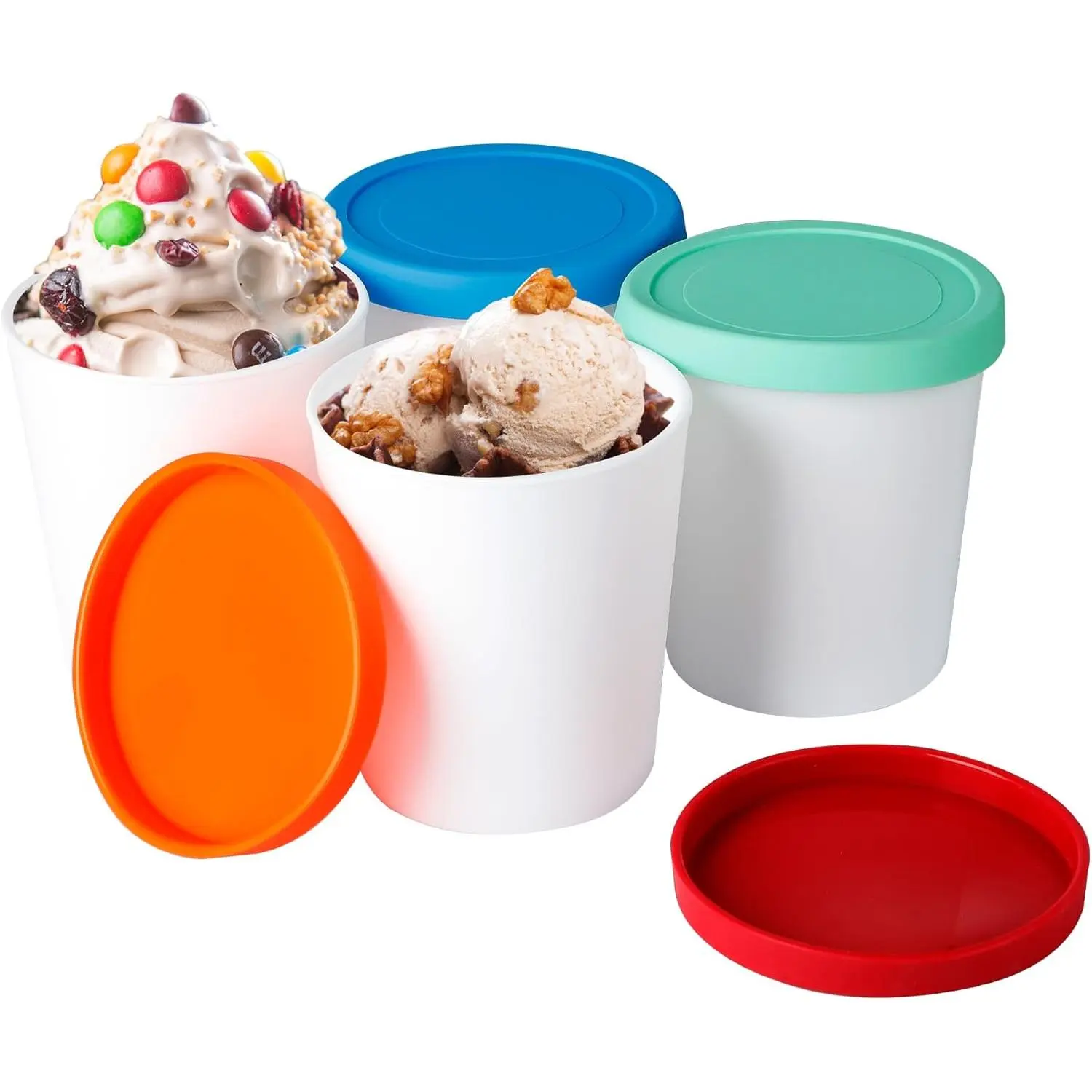 Ice Cream Containers for Homemade (4 Pack - 1 Quart Each),  Ice Cream Storage Containers for Freezer, Leak-Free Ice Cream Containers with  Lids
