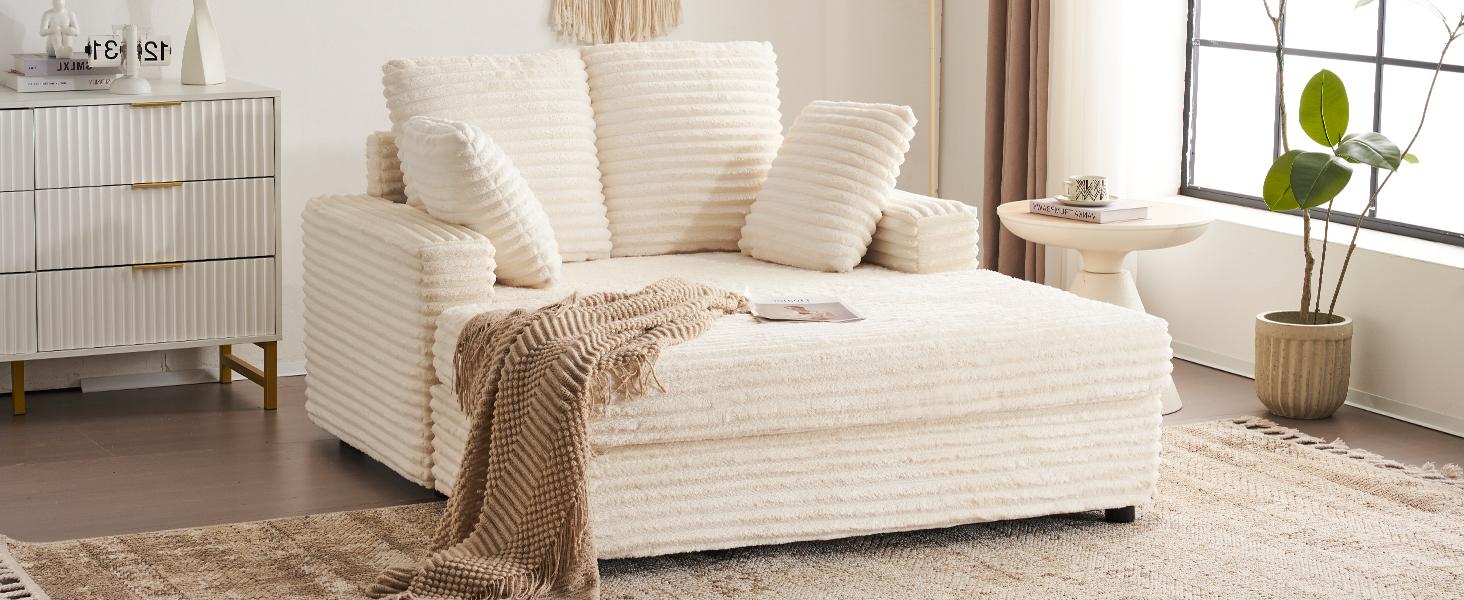 Furnimart Chaise Lounge Chair Indoor, 58 Inch Sleeper Sofa with Pillows, Fluffy Corduroy Loveseat Couch for Living Room, Comfy Oversized Reading Chair Plush Furnimart Chaise Lounge Chair Indoor, 58 Inch Sleeper Sofa with Pillows, Fluffy Corduroy Loveseat Couch for Living Room, Comfy Oversized Reading Chair Plush